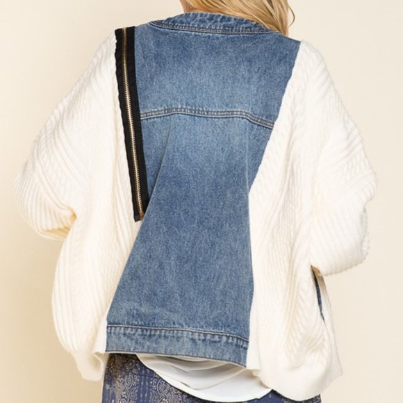 Oversized Denim Button Down Spliced Jacket - Picture 6 of 9